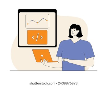 Analyzing the development of the digital world for application and game development, vector illustration.