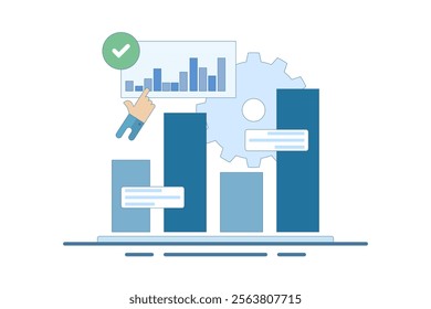 Analyzing diagrams and charts concept. Planning business strategies and managing data and finance. Analyzing and researching Data analysis. Infographics and charts on dashboard. Vector Illustration.