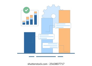 Analyzing diagrams and charts concept. Planning business strategies and managing data and finance. Analyzing and researching Data analysis. Infographics and charts on dashboard. Vector Illustration.