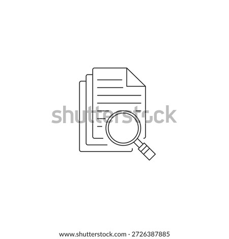 Analyzing document. Magnifying glass over clipboard with document. Vector flat illustration of lupe document search document. Vector illustration of search concept with magnifying glass