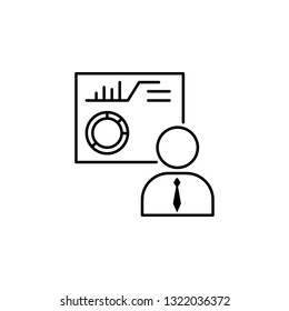 analyzing, document, worker icon. Element of teamwork for mobile concept and web apps illustration. Thin line icon for website design and development, app development