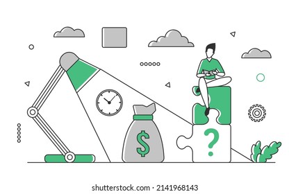 Analyzing financial growing business solutions. Profitability decision implementation strategy vector monocolor illustration