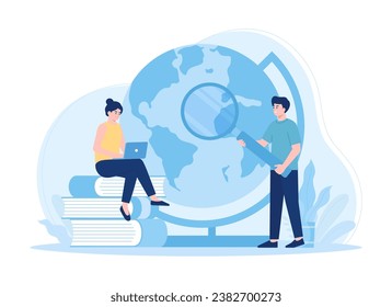 Analyzing the globe trending concept flat illustration