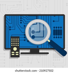 Analyzing the hardware and the electronic circuit of the Smart TV with a magnifying glass.