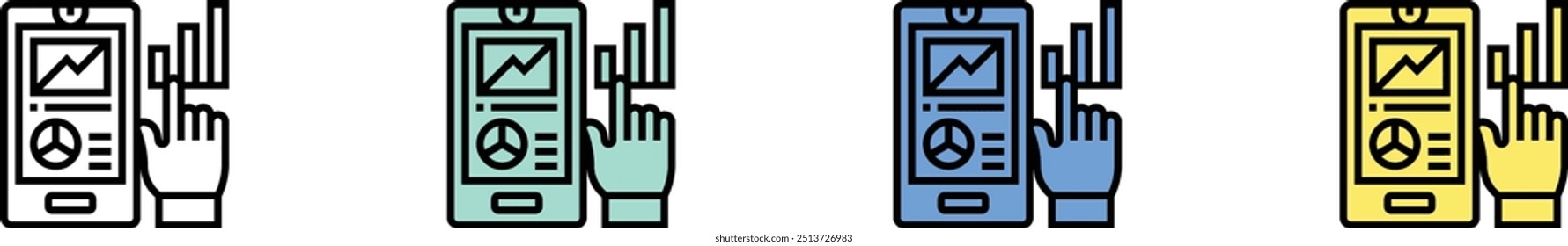 Symbol wird analysiert. Kontur, Design im grünen, blauen und gelben Stil einzeln auf weißem Hintergrund