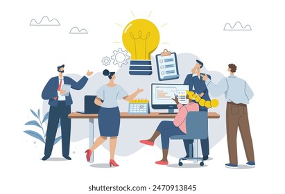 Analyzing ideas to solve and improve business, Creative brainstorming, Team meeting and organization goals, Problem solving idea generation, Vector design illustration.