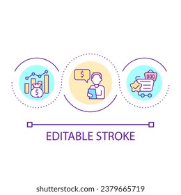 Analyzing income loop concept icon. Strategizing budget. Improve financial strategy. Business analytics abstract idea thin line illustration. Isolated outline drawing. Editable stroke. Arial font used