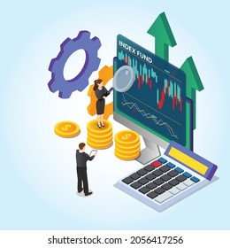 Analyse des Indexfonds 3d-isometrische Vektorgrafik-Konzept für Banner, Website, Landing Page, Anzeigen, Flyer-Vorlage