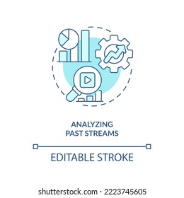 Analyzing past streams turquoise concept icon. Live streaming production abstract idea thin line illustration. Isolated outline drawing. Editable stroke. Arial, Myriad Pro-Bold fonts used