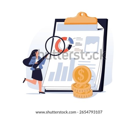 Analyzing personal or corporate budget isolated on white background. Concept of finance accounting and calculation of financial income and expenses. Colored flat vector illustration