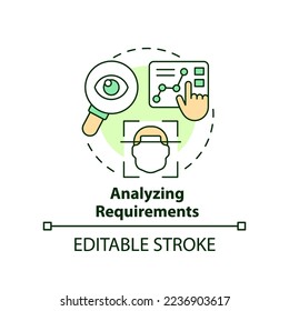 Analyzing requirements concept icon. Choose right strategy. Administering user access abstract idea thin line illustration. Isolated outline drawing. Editable stroke. Arial, Myriad Pro-Bold fonts used