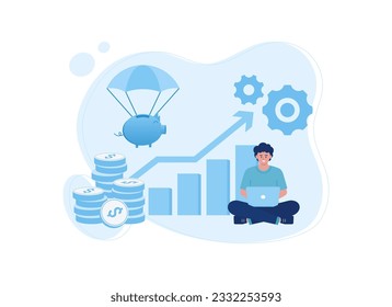 Analyzing savings growth data trending concept flat illustration