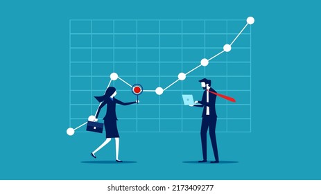 Analizando la búsqueda de defectos. Crecer tu negocio. vector de concepto financiero e inversión