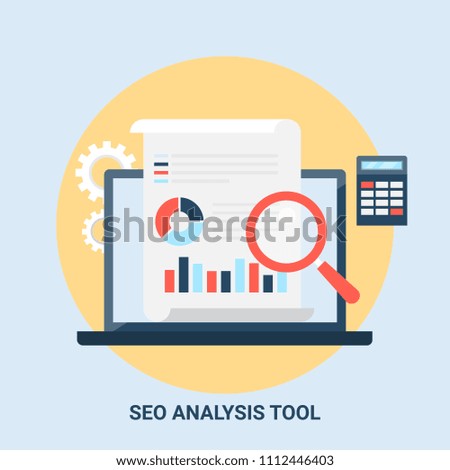Analyzing SEO data - SEO tools - Search data analytics - flat style vector illustration with icons