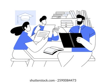 Analyzing the use of language isolated cartoon vector illustrations. University students learning language grammar together with teacher, discussing linguists problems vector cartoon.