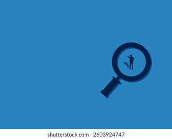 Analyzing workers, magnifying glass to select business people