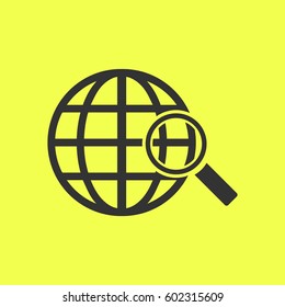 Analyzing world icon flat. Black pictogram on white background. Vector illustration symbol and bonus button
