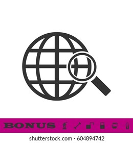 Analyzing world icon flat. Black pictogram on white background. Vector illustration symbol and bonus button