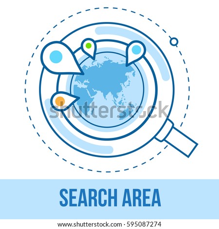 Analyzing the world. Location search. Magnifier glass with globe vector illustration. Concepts for web banners and promotional materials.