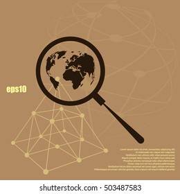 Analyzing the world. Magnifier glass with globe vector illustration