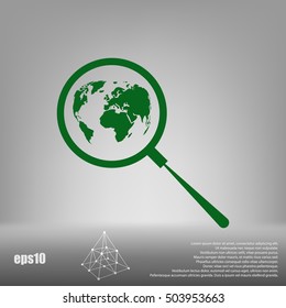 Analyzing the world. Magnifier glass with globe vector illustration