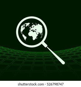Analyzing the world. Magnifier glass with globe vector illustration