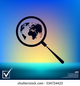 Analyzing the world. Magnifier glass with globe vector illustration