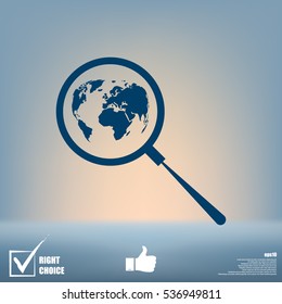 Analyzing the world. Magnifier glass with globe vector illustration