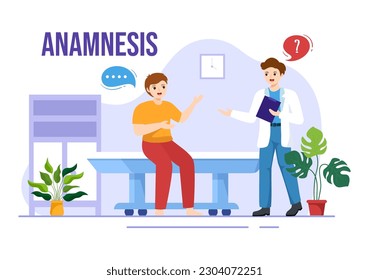 Ilustración de vectores del sistema de anamnesis para obtener información sobre la base de datos de enfermedades y atención de la salud en plantillas de página de aterrizaje dibujadas a mano plana
