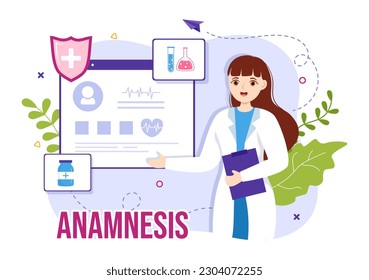 Anamnesis System Vector Illustration for Information About the Disease and Healthcare Database in Flat Cartoon Hand Drawn Landing Page Templates