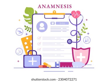Ilustración de vectores del sistema de anamnesis para obtener información sobre la base de datos de enfermedades y atención de la salud en plantillas de página de aterrizaje dibujadas a mano plana