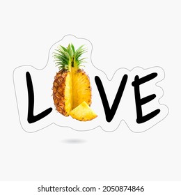 Ananas lover. Hand lettering Vector. Poly art.