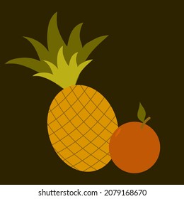 ananas and orange in flat style