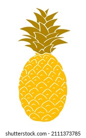 Ananas silhouette illustration. Exotic delicious citrus fruit pineapple with vitamins. Vector freehand drawing. Isolated object on a white background