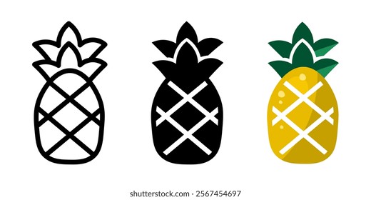 Ananas yellow color icon. Pineapple symbol. Exotic and tropical fruit illustration. Summer pictogram.