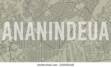 Ananindeua map city poster, horizontal background vector map with opacity title. Municipality area street map. Widescreen Brazilian skyline panorama.