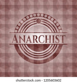 Anarchist red seamless emblem or badge with abstract geometric pattern background.