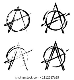 Anarchy brush symbol. Anarchy grunge style. Anarchy ink icon.