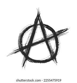 Símbolo de pincel anárquico. Estilo anarquía grunge. Icono de tinta de anarquía aislado en fondo blanco