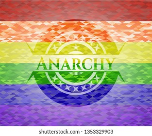 Anarchy emblem on mosaic background with the colors of the LGBT flag
