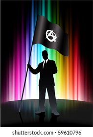 Anarchy Flag with Businessman on Abstract Spectrum Background Original Illustration