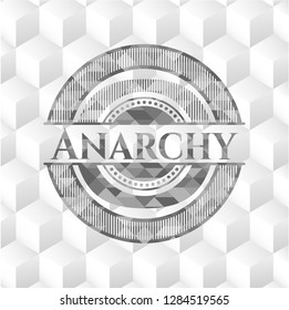Anarchy grey badge with geometric cube white background