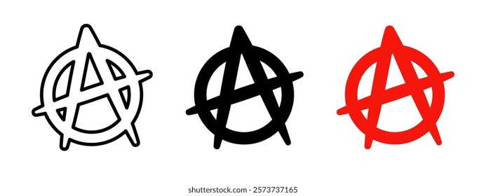 Anarchy icon. Chaos symbol. Anarchy graffiti grunge vector illustration. Freedom sign. Social revolution rebel pictogram. Anti social punk art concept. Red circle with A letter urban art isolated.