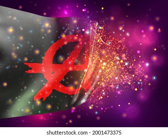anarquía en el vector negro bandera 3d sobre fondo púrpura rosa con iluminación y bengalas