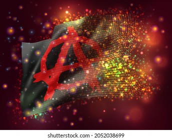 anarquía en el vector negro bandera 3d sobre fondo púrpura rosa con iluminación y bengalas