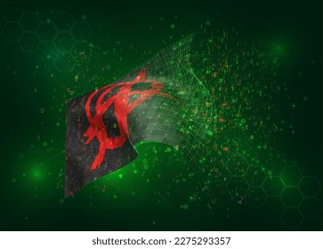 Anarchy, on vector 3d flag on green background with polygons and data numbers