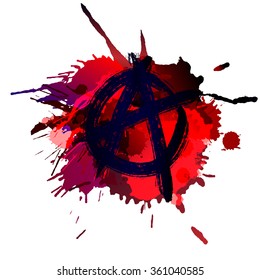 Anarchy sign on the grunge splashes background