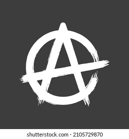 Símbolo de anarquía. Anarquista, símbolo rebelde. Cartel de protesta política, etiqueta, logo. Rock, insignia de arte punk, ícono. Esbozo de grafiti de anarquía. Anarquía, libertad, resistencia. Anarquía, ilustración vectorial aislada