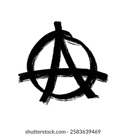 Anarchy symbol depicted in a bold brushstroke style