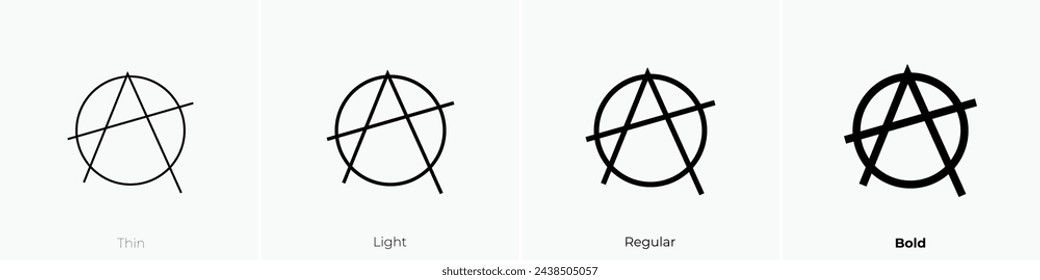 símbolo de anarquía. Diseño de estilo fino, ligero, regular y audaz aislado sobre fondo blanco